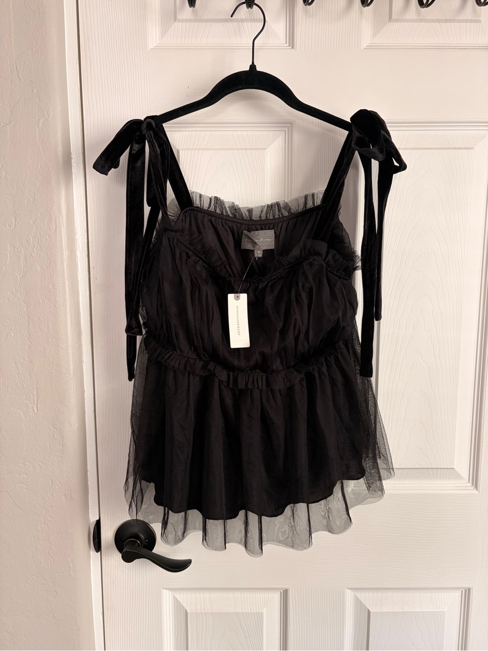 Sunday in Brooklyn Black Tiered Tie-Shoulder Mesh Camisole